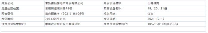 山樾雅院6、18、20、21、33、35幢2021-12-17通過預售許可