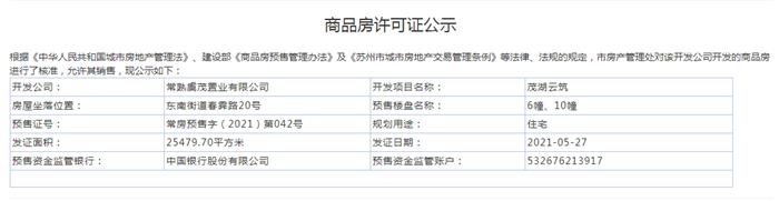 茂湖云筑6、10幢2021-05-27通過預(yù)售許可