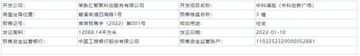 中科瀾庭（中科創(chuàng)新廣場）3、5幢202-1-10通過預(yù)售許可審批